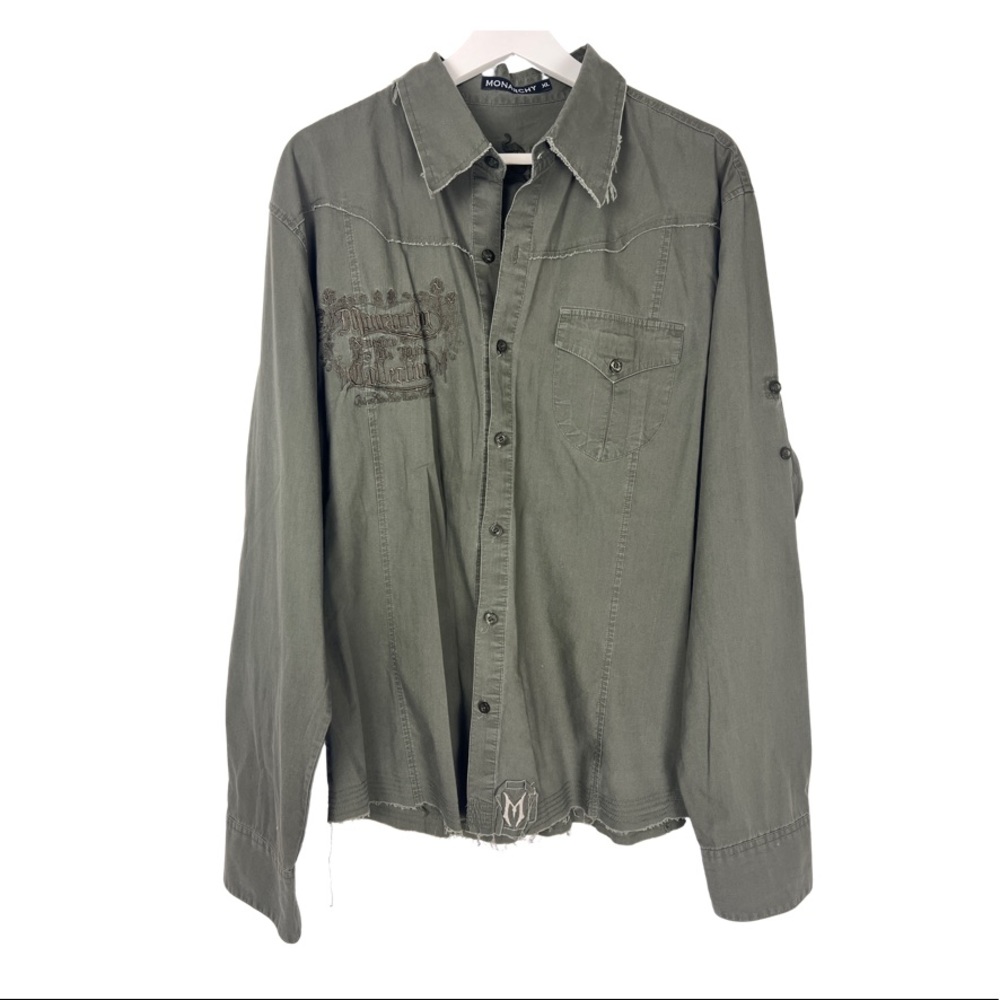 MONARCHY Men’s Long Sleeve Green Graphic Button Up Shirt – Size: XL